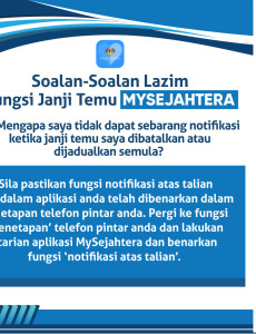 Soalan-Soalan Lazim Fungsi Janji Temu MySejahtera: Tidak Mendapat Notifikasi Ketika Janji Temu Dibatalkan atau Dijadualkan Semula